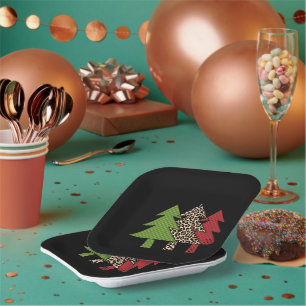 Buffalo Plaid Merry Christmas Tree Family Matching Paper Plate