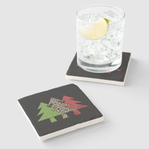 Buffalo Plaid Merry Christmas Tree Family Matching Stone Coaster