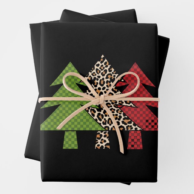 Buffalo Plaid Merry Christmas Tree Family Matching Wrapping Paper Sheet (In situ)