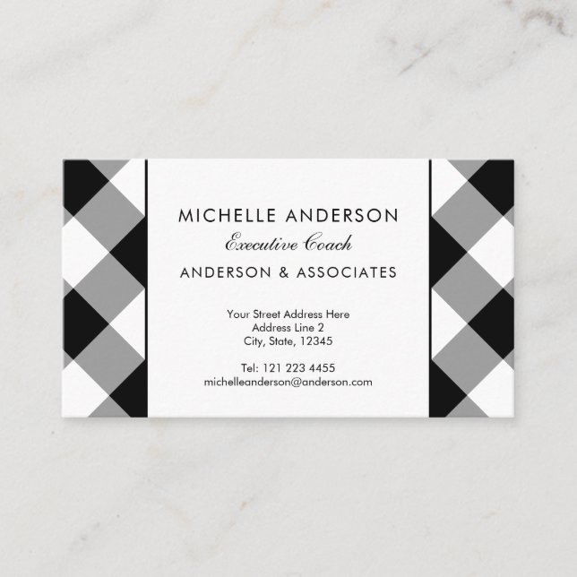 Buffalo Plaid Modern Corporate Black and White Business Card (Front)