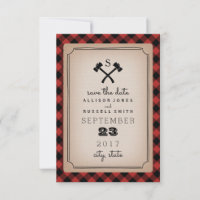 Buffalo Plaid Monogram Axe Save The Date