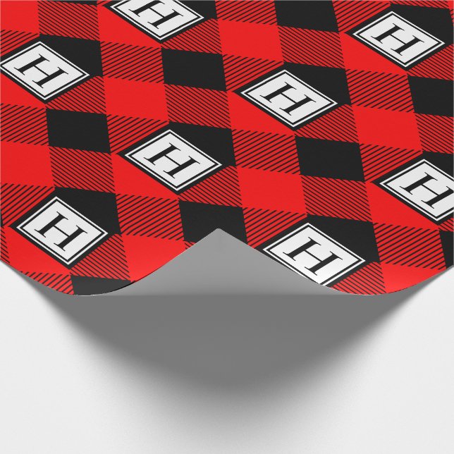 Buffalo Plaid Monogram Traditional Christmas Wrapping Paper (Corner)