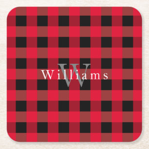Buffalo plaid monogrammed coaster