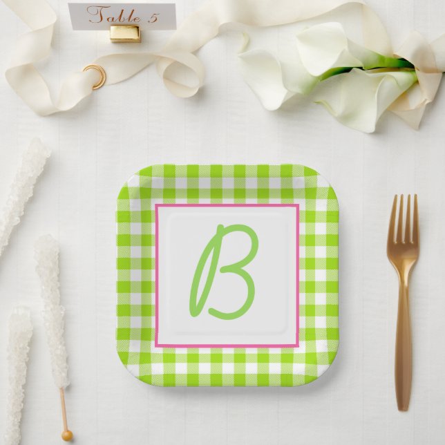 Buffalo Plaid Monogrammed Paper Plate (Wedding)