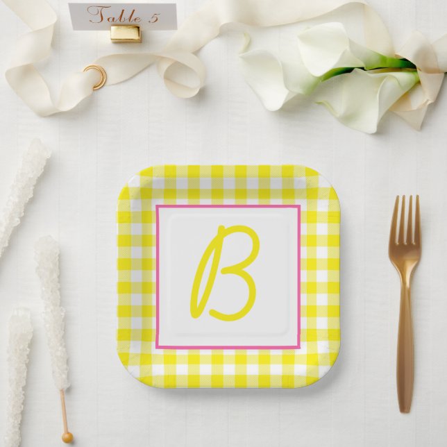 Buffalo Plaid Monogrammed Paper Plate (Wedding)