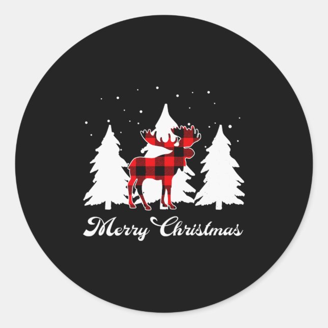 Buffalo Plaid Moose Family Christmas Pajama Outfit Classic Round Sticker (Front)