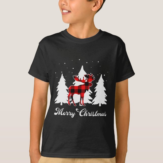 Buffalo Plaid Moose Family Christmas Pajama Outfit T-Shirt (Front)