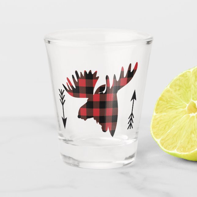 Buffalo Plaid Moose Head Arrows Shot Glass (Front)