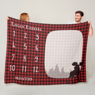 Buffalo Plaid Moose Lumberjack Baby Milestone Fleece Blanket