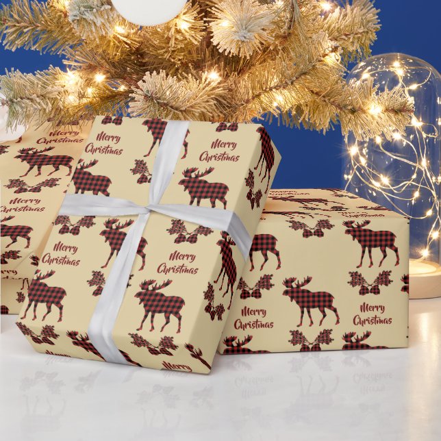 Buffalo Plaid Moose Pattern Christmas Wrapping Paper (Holidays)