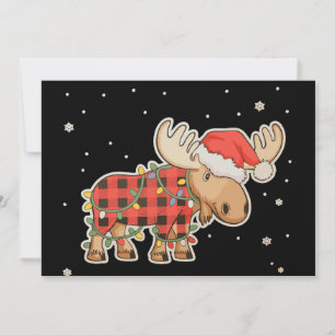 Buffalo Plaid Moose Santa Hat Christmas Tree Light Invitation