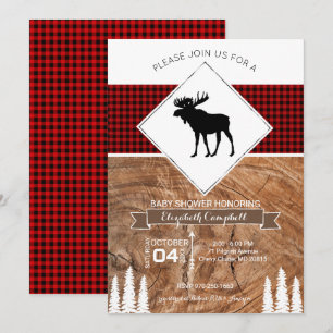 Buffalo Plaid Moose Themed Baby Shower Invitation