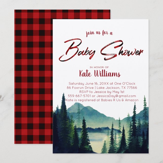 Buffalo Plaid | Mountain Baby Shower Invitation (Front/Back)
