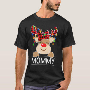 Buffalo Plaid Mummy Reindeer Christmas Light Famil T-Shirt
