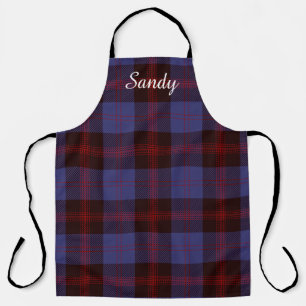 Buffalo plaid navy blue red monogram name apron
