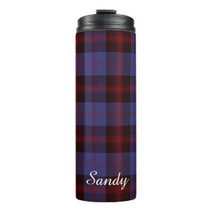 Buffalo plaid navy blue red monogram name thermal tumbler