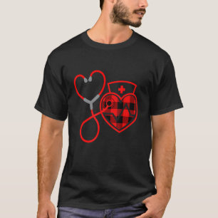 Buffalo Plaid Nurse Heartbeat Nurse Life Valentine T-Shirt
