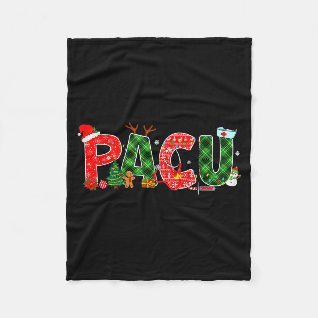 Buffalo Plaid Pacu Nurse Christmas Tree Santa Xmas Fleece Blanket (Front)