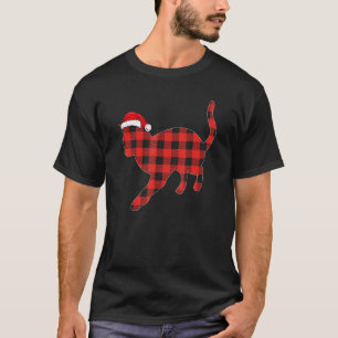 Buffalo Plaid Pajama Xmas Hat Cat Christmas Matchi T-Shirt