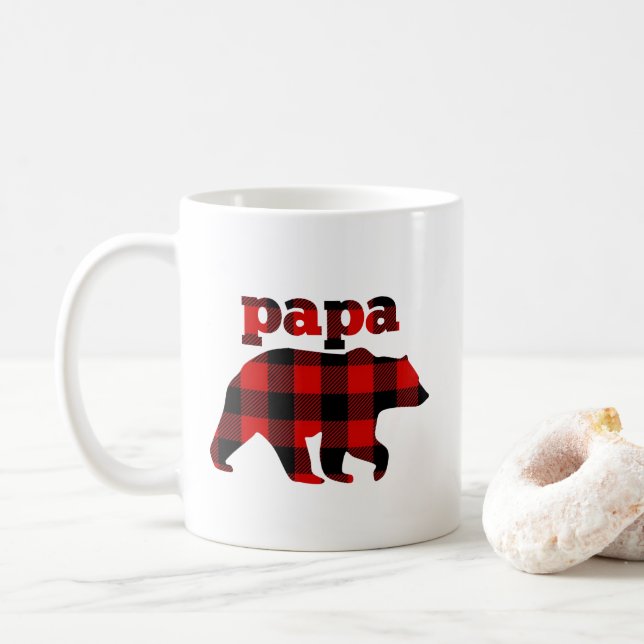 "Buffalo plaid papa bear" Coffee Mug (With Donut)