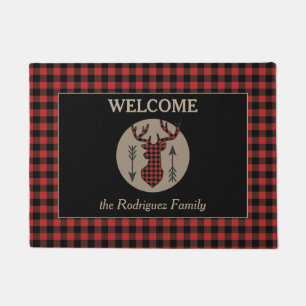 Buffalo Plaid Pattern Deer Arrow Welcome Doormat