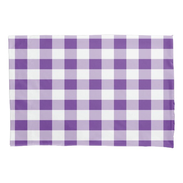 Buffalo Plaid Pattern Girly Purple and White Pillowcase (Front)
