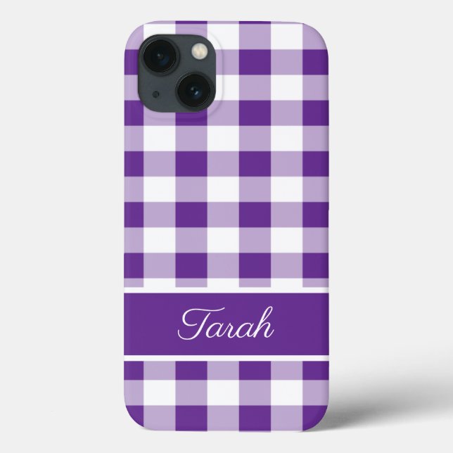 Buffalo Plaid Pattern Purple White Personalise Case-Mate iPhone Case (Back)