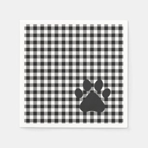 Buffalo Plaid Paw Print Black White Pet Lover Fun Napkin