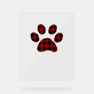 Buffalo Plaid Paw print Dog or Cat Lovers Christma Acrylic Sign