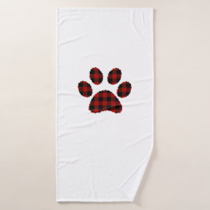 Buffalo Plaid Paw print Dog or Cat Lovers Christma Bath Towel