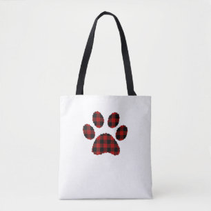 Buffalo Plaid Paw print Dog or Cat Lovers Christma Tote Bag
