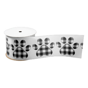 Buffalo Plaid Pawprints Satin Ribbon