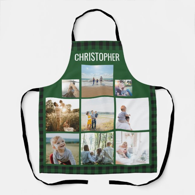 Buffalo Plaid Personalised Family Photo Collage Apron (Front)