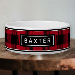 Buffalo Plaid Pet Bowl with Personalised Name
