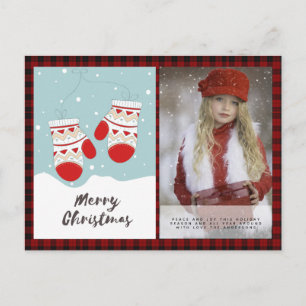 Buffalo Plaid Photo Christmas New Year Folk Art 2 Postcard