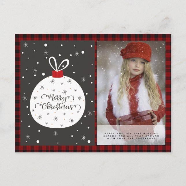 Buffalo Plaid Photo Xmas NewYear Folk Art Bauble Postcard (Front)