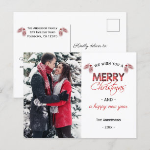 Buffalo Plaid Pinecone Christmas Photo Holiday Postcard