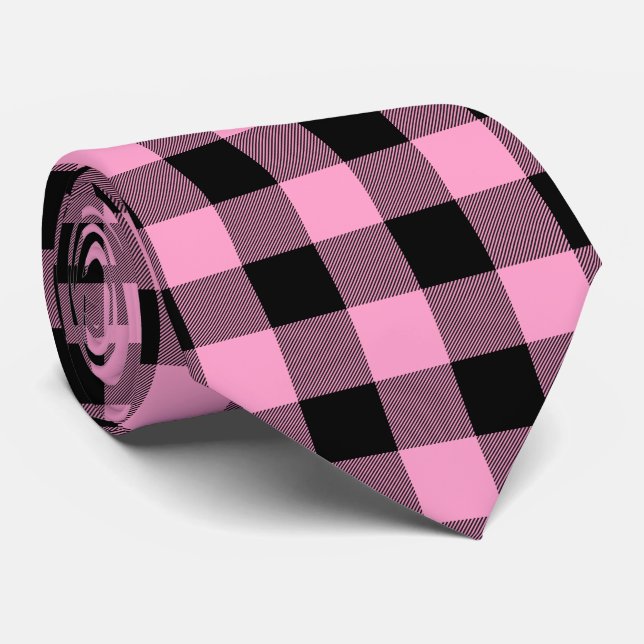 Buffalo Plaid Pink And Black Neck Tie (Rolled)