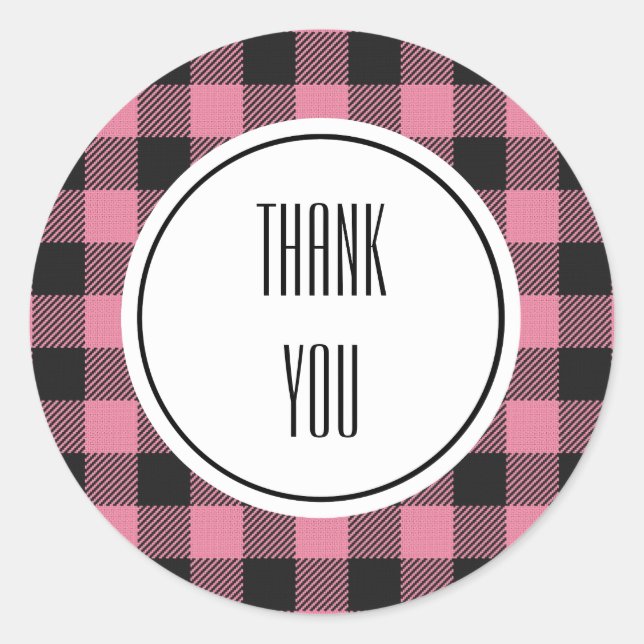 Buffalo Plaid Pink Black Personalised Text Classic Round Sticker (Front)