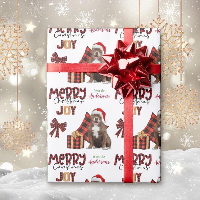 Buffalo Plaid Pit Bull Dog Christmas Wrapping Paper (Creator Uploaded)