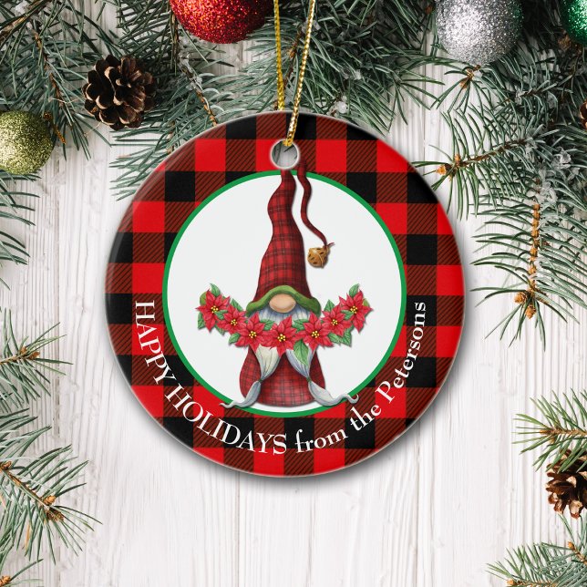 Buffalo Plaid Poinsettia Gnome Ceramic Tree Decoration (Creator Uploaded)