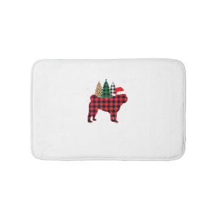 Buffalo Plaid Pug Dog Tree Leopard print Christmas Bath Mat