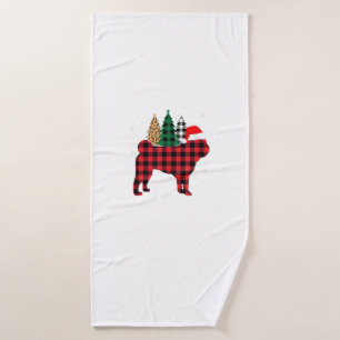 Buffalo Plaid Pug Dog Tree Leopard print Christmas Bath Towel