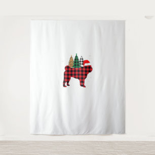 Buffalo Plaid Pug Dog Tree Leopard print Christmas Tapestry