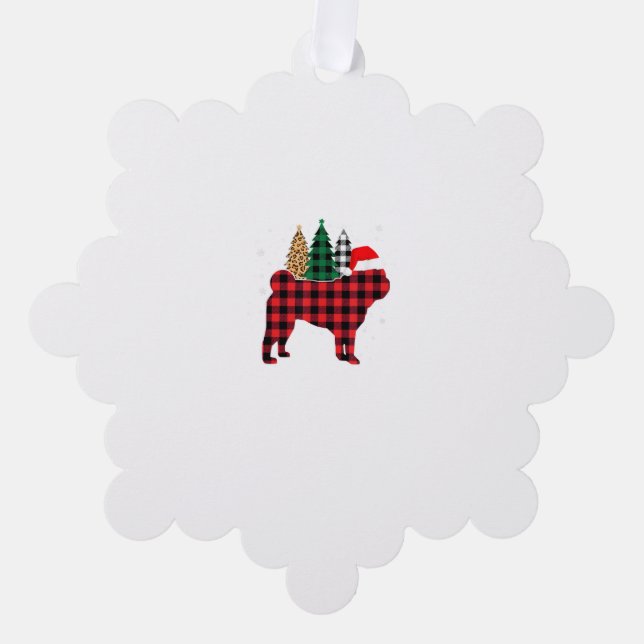 Buffalo Plaid Pug Dog Tree Leopard print Christmas Tree Decoration Card (Front)