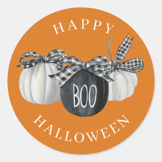 Buffalo Plaid Pumpkins Country Halloween Classic Round Sticker (Front)