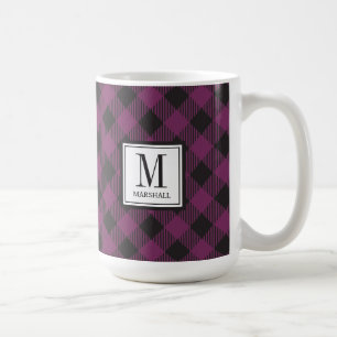 Buffalo Plaid Purple Monogram Name Coffee Mug