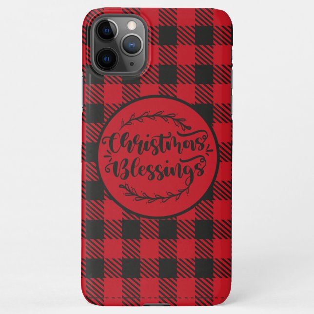 BUFFALO PLAID RED AND BLACK CHRISTMAS GREETING iPhone CASE (Back)