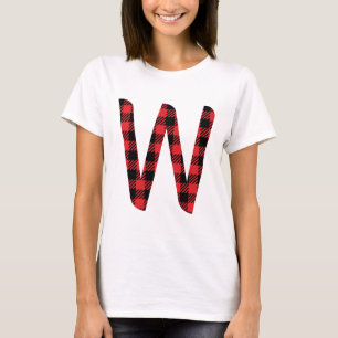 Buffalo Plaid Red and Black Letter W Monogram T-Shirt