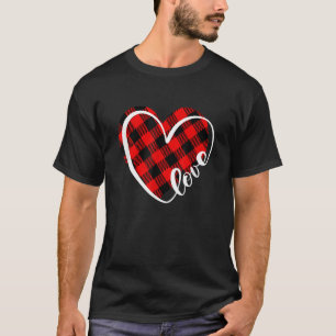 Buffalo Plaid Red And Black Valentine Heart Love W T-Shirt